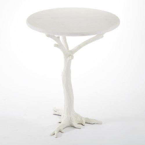 Faux Bois 17"Dia Side Table - White - Grats Decor Interior Design & Build Inc.